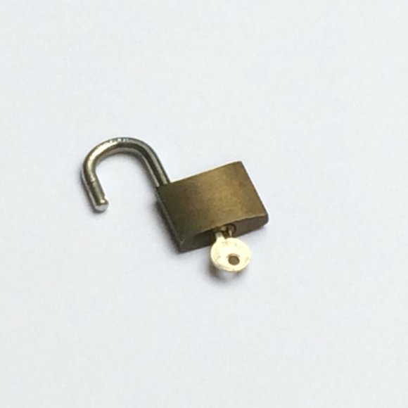 1-1/8" wide Gold brass metal padlock with key for storage or travel - Picture 4 of 5